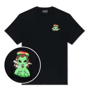 Smoking Rasta Alien Pocket Tee - Black