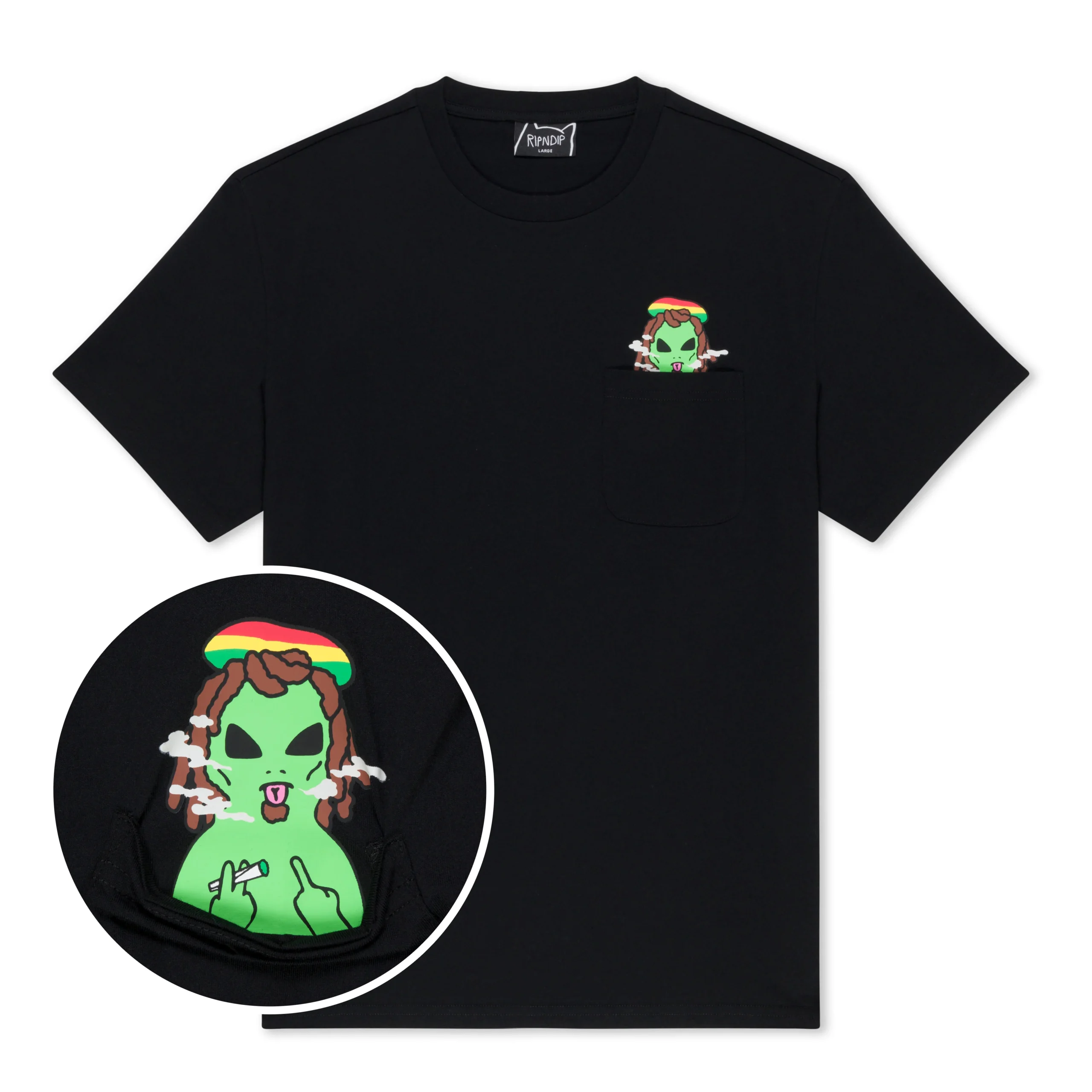 Smoking Rasta Alien Pocket Tee - Black