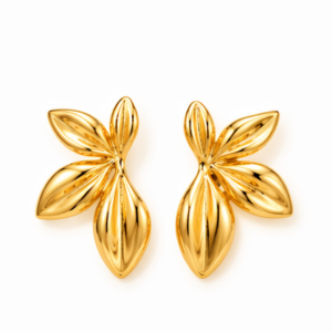 The Nalani - BØLD Earrings feature a pair of gold, stylised leaf-shaped earrings with a polished shine, shown against a plain white background. Gate21.ee