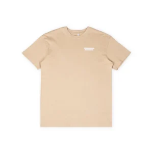 A beige short-sleeve Moomin T-shirt - Moomintroll Temper T-shirt with a crew neck and small white text logo on the left chest, shown on a white background. Gate21.ee