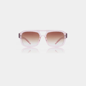 A pair of Kaya - Shadow (Copy) oversized square sunglasses with light pink translucent frames and graduated brown lenses, centred on a plain white background. Gate21.ee