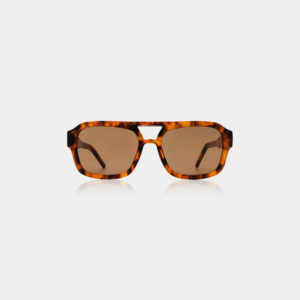 A pair of Kaya - Galactic Pink sunglasses by A. Kjærbede, featuring a galactic pink frame and tinted lenses, displayed against a plain white background. Gate21.ee