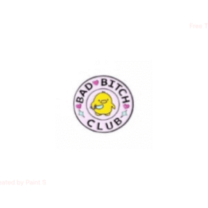 The Bad Bitch Club - Pin features a circular logo with "BAD BITCH CLUB" surrounding a yellow cartoon face wearing sunglasses, a wide grin, and a pink heart, set against a white background. Gate21.ee