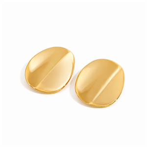 A pair of polished, gold-coloured Halo - BØLD Earrings featuring an oval shape and a subtle vertical raised line down the centre, shown on a white background. Gate21.ee