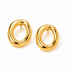 A pair of Halo - BØLD Earrings in shiny gold, featuring an oval-shaped stud and smooth, rounded design, displayed on a plain white background. Gate21.ee