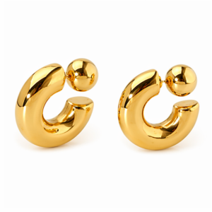 A pair of Halo - BØLD Earrings in shiny gold, featuring a thick open circular design with a small round stud at the top, displayed against a plain white background. Gate21.ee