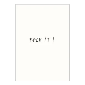 A white background displays the Naked Couple Postcard - Butts, featuring a handwritten "F*CK IT!" in black letters, with the "u" replaced by an asterisk. Gate21.ee