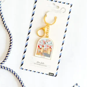 The Võtmehoidja – Talvine mets is a gold keyring with an enamel charm featuring a scenic city illustration, attached to a white card with blue borders—perfect to pair with your New Rebels small rucksack. Gate21.ee