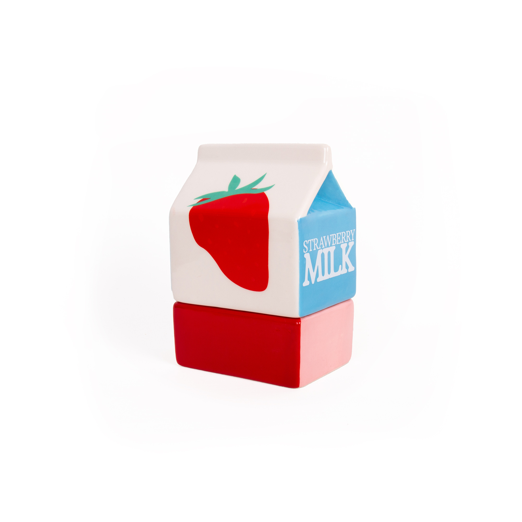The Milk - Jewellery Box is a ceramic container shaped like a milk carton, with a red strawberry and “STRAWBERRY MILK” on blue—perfectly pairing with the dreamy cat jewellery plate by Hello Ferretti. Gate21.ee