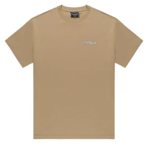 The Coco Nerm Tee - Tan is a plain beige RIPnDIP short-sleeve T-shirt featuring a small white logo on the left chest. It’s shown laid flat on a white background. Gate21.ee