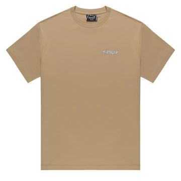 The Coco Nerm Tee - Tan is a plain beige RIPnDIP short-sleeve T-shirt featuring a small white logo on the left chest. It’s shown laid flat on a white background. Gate21.ee