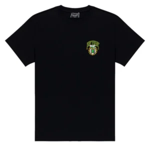 The Devil Alien Tee - Dusty Forest (Copy) is a black RIPnDIP short-sleeve shirt featuring a small, colourful green and yellow eye graphic on the left chest. Gate21.ee