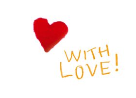 A simple red heart is drawn above the handwritten words WITH LOVE! in orange on a white background, echoing the friendly style of Emu - Inkognito Postcards (Copy). Gate21.ee