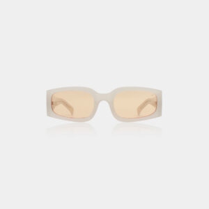 A pair of ALEX - Grey Transparent sunglasses from A. Kjærbede, featuring rectangular frames, is centred on a plain white background. Gate21.ee