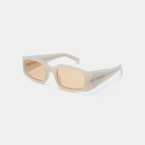Rectangular ALEX sunglasses by A. Kjærbede, featuring thick, grey transparent frames and light brown-tinted lenses, displayed on a plain white background. Gate21.ee