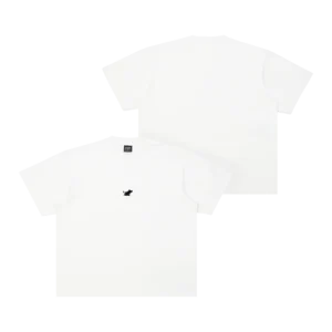 A black short-sleeve Moomin T-shirt shown from front and back. The front has a small, black embroidered graphic on the left chest area. Features a simple crew neckline and no other visible designs. Product name: Moomin Ts - Black (Copy). Gate21.ee