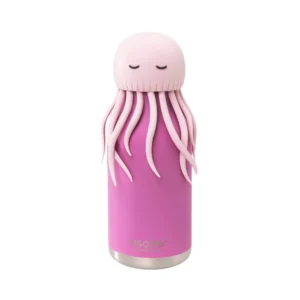 A pink Horse Bestie - 740ml water bottle with a silver base features a jellyfish-shaped lid with a round head, closed eyes, and flowing tentacles. "Horse Bestie" is printed near the base. Gate21.ee
