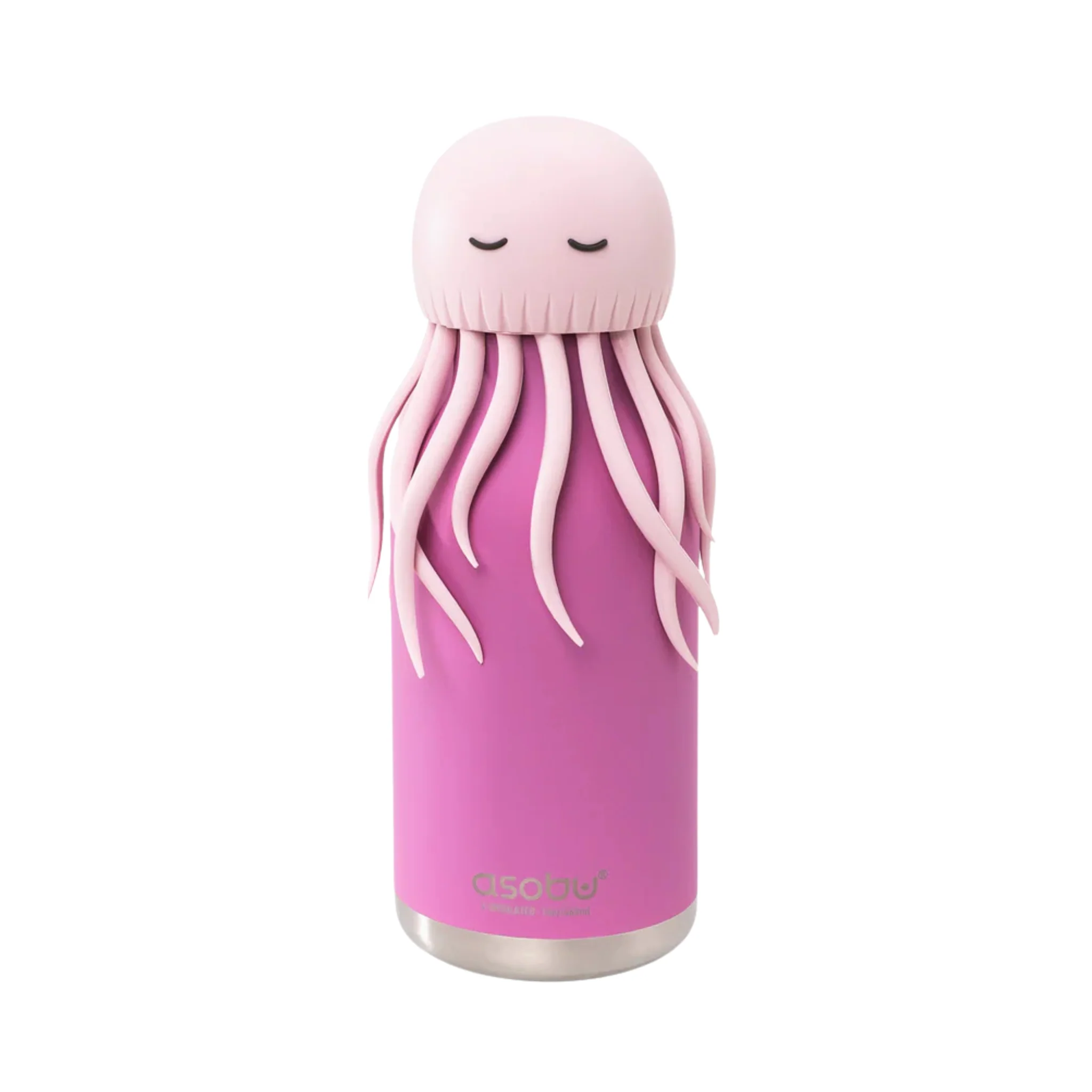 A pink Horse Bestie - 740ml water bottle with a silver base features a jellyfish-shaped lid with a round head, closed eyes, and flowing tentacles. "Horse Bestie" is printed near the base. Gate21.ee