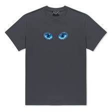 A plain dusty olive Nerman Rockwell T-shirt by RipnDip, featuring a graphic of two blue cat-like eyes on the chest, reminiscent of the Skelly Nerm Smokes T-shirt Black style. Gate21.ee