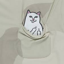 The Nermal Pocket Bone Graffiti Tee - Camo is a camo RIPnDIP shirt with a pocket featuring a cartoon white cat inside, boldly raising both middle fingers. Gate21.ee