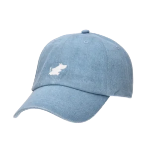 A black baseball cap with a curved brim and a small white embroidered dog logo on the front. The cap features visible stitching and an adjustable strap at the back, making it perfect for pairing with your favourite Moomin keyrings for a playful, coordinated look. Gate21.ee