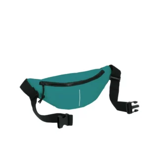 A Bum Bag - Petrol by New Rebels, displayed on a white background, featuring a teal colour with a black adjustable strap, black zip, and plastic buckle. Gate21.ee
