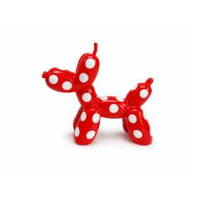 Red Balloon Dog Candle - Sunset sculpture with white polka dots in a Jeff Koons style. Gate21.ee