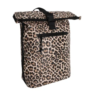 New York Rolltop Rucksack - Burgundy (Copy) featuring a leopard print pattern, a top buckle fastening, and a front zipped pocket. Gate21.ee